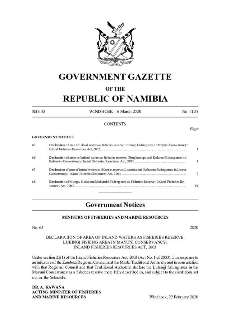 Lwezuba Fisheries Reserve Gazette 2020