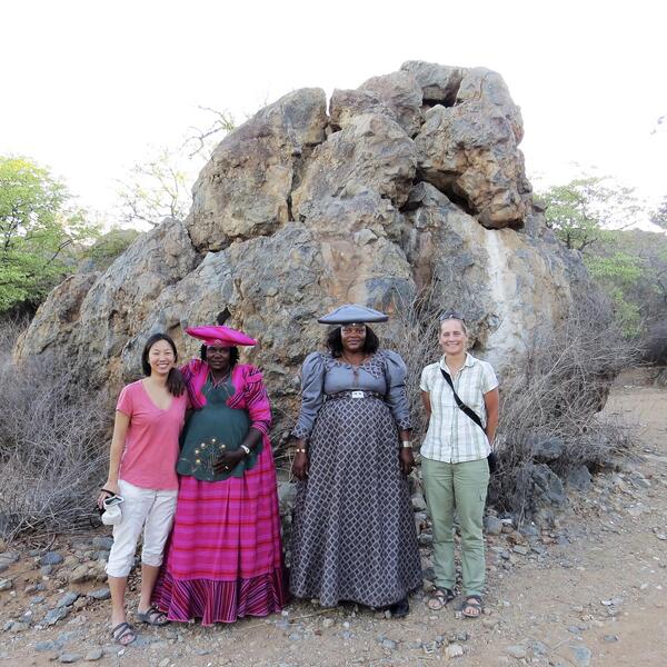 Vicky Lee Wallgren with the women in conservation, Kaikahere Utjavari, Tjavarekua Tjijahura and Melissa de Kock, Manager of WWF Sweden support to Namibia