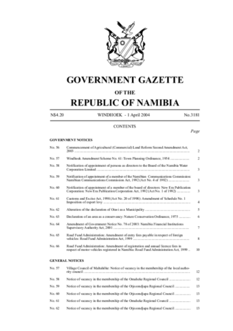 Joseph Mbambangandu Conservancy Gazette 2004