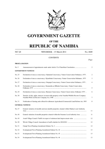 Omuramba Ua Mbinda Conservancy Gazette 2011